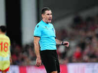 Rade Obrenovic, Referee from Slovenia,  looks on during the Nations League Round 5 match between Denmark against Spain at Parken, Copenhagen...