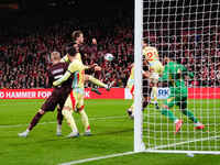 Joachim Andersen of Denmark  heads during the Nations League Round 5 match between Denmark against Spain at Parken, Copenhagen, Denmark on N...