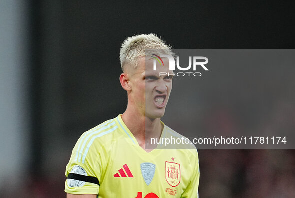 Dani Olmo of Spain  gestures during the Nations League Round 5 match between Denmark against Spain at Parken, Copenhagen, Denmark on Novembe...