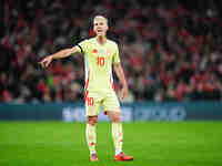 Dani Olmo of Spain  gestures during the Nations League Round 5 match between Denmark against Spain at Parken, Copenhagen, Denmark on Novembe...