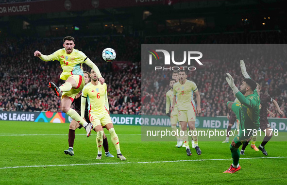 Aymeric Laporte of Spain  looks on during the Nations League Round 5 match between Denmark against Spain at Parken, Copenhagen, Denmark on N...