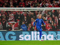 Kasper Schmeichel of Denmark  controls the ball during the Nations League Round 5 match between Denmark against Spain at Parken, Copenhagen,...