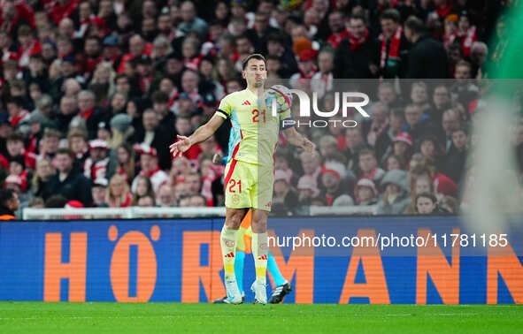 Mikel Oyarzabal of Spain  controls the ball during the Nations League Round 5 match between Denmark against Spain at Parken, Copenhagen, Den...