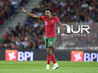 Renato Veiga of Portugal reacts during the UEFA Nations League 2024/25 League A Group A1 match between Portugal and Poland at Estadio Do Dra...