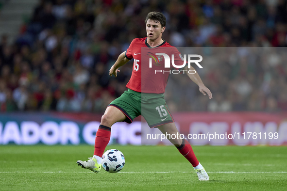 Joao Neves of Portugal is in action during the UEFA Nations League 2024/25 League A Group A1 match between Portugal and Poland at Estadio Do...