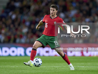 Joao Neves of Portugal is in action during the UEFA Nations League 2024/25 League A Group A1 match between Portugal and Poland at Estadio Do...