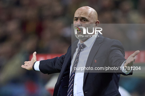 Michal Probierz, Head Coach of Poland, reacts during the UEFA Nations League 2024/25 League A Group A1 match between Portugal and Poland at...