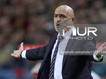 Michal Probierz, Head Coach of Poland, reacts during the UEFA Nations League 2024/25 League A Group A1 match between Portugal and Poland at...