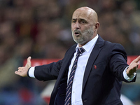 Michal Probierz, Head Coach of Poland, reacts during the UEFA Nations League 2024/25 League A Group A1 match between Portugal and Poland at...