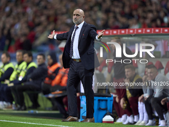 Michal Probierz, Head Coach of Poland, reacts during the UEFA Nations League 2024/25 League A Group A1 match between Portugal and Poland at...