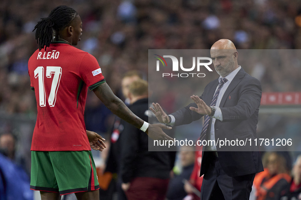 Michal Probierz, Head Coach of Poland, reacts during the UEFA Nations League 2024/25 League A Group A1 match between Portugal and Poland at...