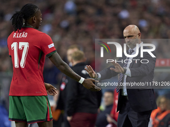 Michal Probierz, Head Coach of Poland, reacts during the UEFA Nations League 2024/25 League A Group A1 match between Portugal and Poland at...