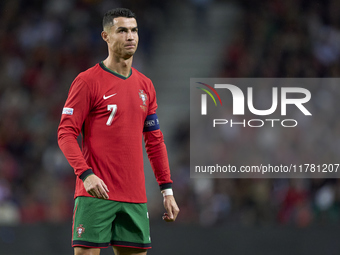 Cristiano Ronaldo of Portugal reacts during the UEFA Nations League 2024/25 League A Group A1 match between Portugal and Poland at Estadio D...