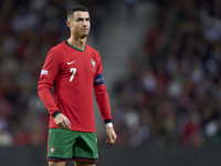 Cristiano Ronaldo of Portugal reacts during the UEFA Nations League 2024/25 League A Group A1 match between Portugal and Poland at Estadio D...