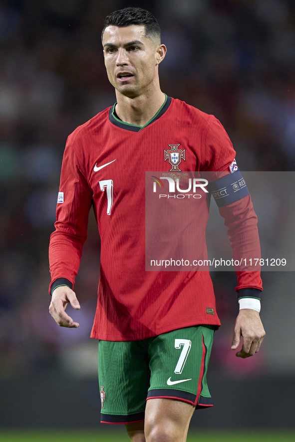 Cristiano Ronaldo of Portugal looks on during the UEFA Nations League 2024/25 League A Group A1 match between Portugal and Poland at Estadio...