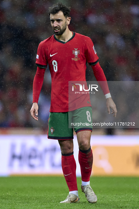 Bruno Fernandes of Portugal looks on during the UEFA Nations League 2024/25 League A Group A1 match between Portugal and Poland at Estadio D...