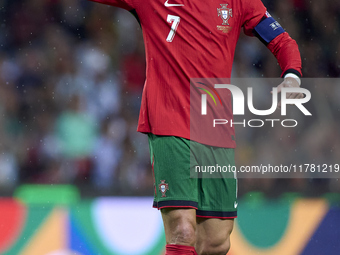 Cristiano Ronaldo of Portugal reacts during the UEFA Nations League 2024/25 League A Group A1 match between Portugal and Poland at Estadio D...