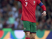 Cristiano Ronaldo of Portugal reacts during the UEFA Nations League 2024/25 League A Group A1 match between Portugal and Poland at Estadio D...