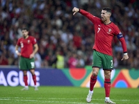 Cristiano Ronaldo of Portugal reacts during the UEFA Nations League 2024/25 League A Group A1 match between Portugal and Poland at Estadio D...