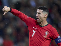 Cristiano Ronaldo of Portugal reacts during the UEFA Nations League 2024/25 League A Group A1 match between Portugal and Poland at Estadio D...