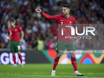 Cristiano Ronaldo of Portugal reacts during the UEFA Nations League 2024/25 League A Group A1 match between Portugal and Poland at Estadio D...