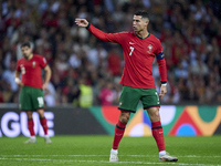 Cristiano Ronaldo of Portugal reacts during the UEFA Nations League 2024/25 League A Group A1 match between Portugal and Poland at Estadio D...