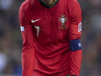 Cristiano Ronaldo of Portugal reacts during the UEFA Nations League 2024/25 League A Group A1 match between Portugal and Poland at Estadio D...