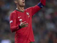 Cristiano Ronaldo of Portugal reacts during the UEFA Nations League 2024/25 League A Group A1 match between Portugal and Poland at Estadio D...