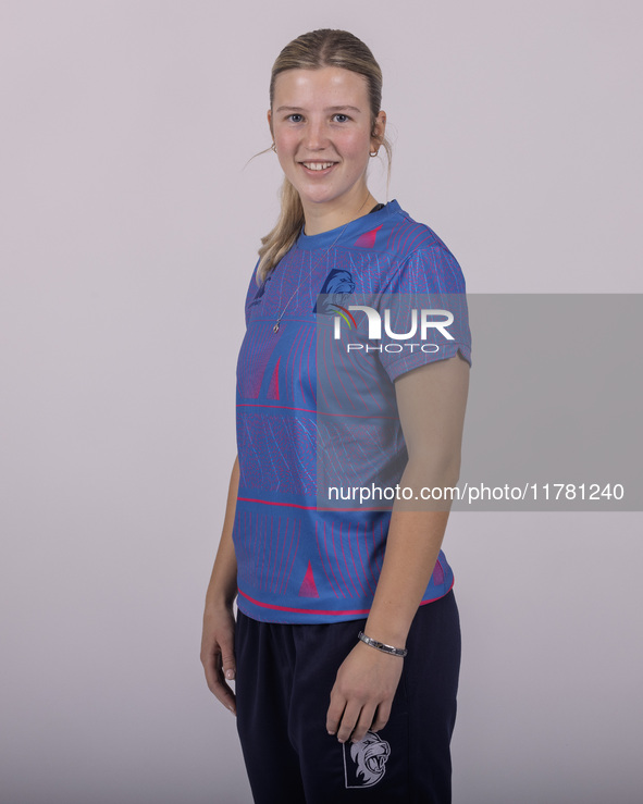 Trudy Johnson of Durham Cricket Women participates in the Durham Cricket Women Media Launch at the Seat Unique Riverside in Chester le Stree...