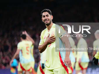 Ayoze Perez of Spain  celebrates the teams second goal during the Nations League Round 5 match between Denmark against Spain at Parken, Cope...