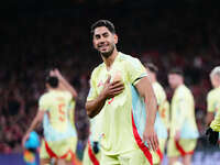 Ayoze Perez of Spain  celebrates the teams second goal during the Nations League Round 5 match between Denmark against Spain at Parken, Cope...