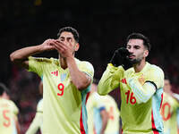 Ayoze Perez of Spain  celebrates the teams second goal during the Nations League Round 5 match between Denmark against Spain at Parken, Cope...