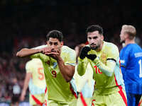 Ayoze Perez of Spain  celebrates the teams second goal during the Nations League Round 5 match between Denmark against Spain at Parken, Cope...