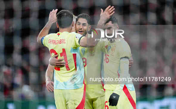 Ayoze Perez of Spain  celebrates the teams second goal during the Nations League Round 5 match between Denmark against Spain at Parken, Cope...