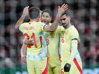 Ayoze Perez of Spain  celebrates the teams second goal during the Nations League Round 5 match between Denmark against Spain at Parken, Cope...