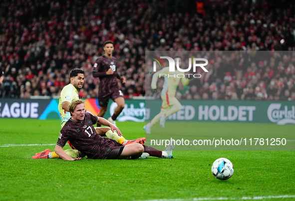 Ayoze Perez of Spain  scores the teams second goal during the Nations League Round 5 match between Denmark against Spain at Parken, Copenhag...