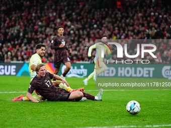 Ayoze Perez of Spain  scores the teams second goal during the Nations League Round 5 match between Denmark against Spain at Parken, Copenhag...