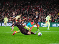 Ayoze Perez of Spain  scores the teams second goal during the Nations League Round 5 match between Denmark against Spain at Parken, Copenhag...