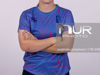 Abi Glen of Durham Cricket Women participates in the Durham Cricket Women Media Launch at the Seat Unique Riverside in Chester le Street, on...