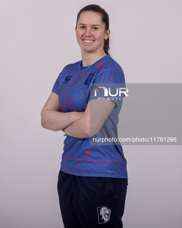 Katherine Fraser of Durham Cricket Women participates in the Durham Cricket Women Media Launch at the Seat Unique Riverside in Chester le St...