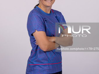 Phoebe Turner of Durham Cricket Women participates in the Durham Cricket Women Media Launch at the Seat Unique Riverside in Chester le Stree...