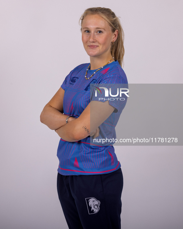 Lizzie Scott of Durham Cricket Women participates in the Durham Cricket Women Media Launch at the Seat Unique Riverside in Chester le Street...