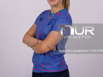 Lizzie Scott of Durham Cricket Women participates in the Durham Cricket Women Media Launch at the Seat Unique Riverside in Chester le Street...