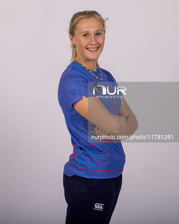 Lizzie Scott of Durham Cricket Women participates in the Durham Cricket Women Media Launch at the Seat Unique Riverside in Chester le Street...