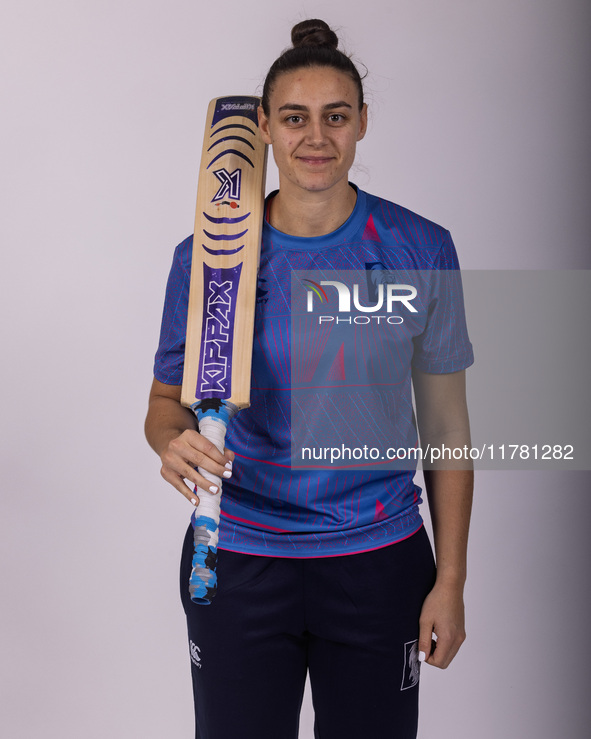 Leah Dobson of Durham Cricket Women participates in the Durham Cricket Women Media Launch at the Seat Unique Riverside in Chester le Street,...