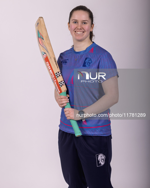 Katherine Fraser of Durham Cricket Women participates in the Durham Cricket Women Media Launch at the Seat Unique Riverside in Chester le St...