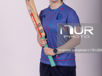 Katherine Fraser of Durham Cricket Women participates in the Durham Cricket Women Media Launch at the Seat Unique Riverside in Chester le St...