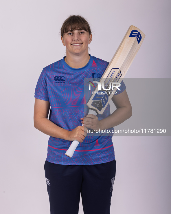 Phoebe Turner of Durham Cricket Women participates in the Durham Cricket Women Media Launch at the Seat Unique Riverside in Chester le Stree...