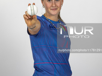 Lizzie Scott of Durham Cricket Women participates in the Durham Cricket Women Media Launch at the Seat Unique Riverside in Chester le Street...