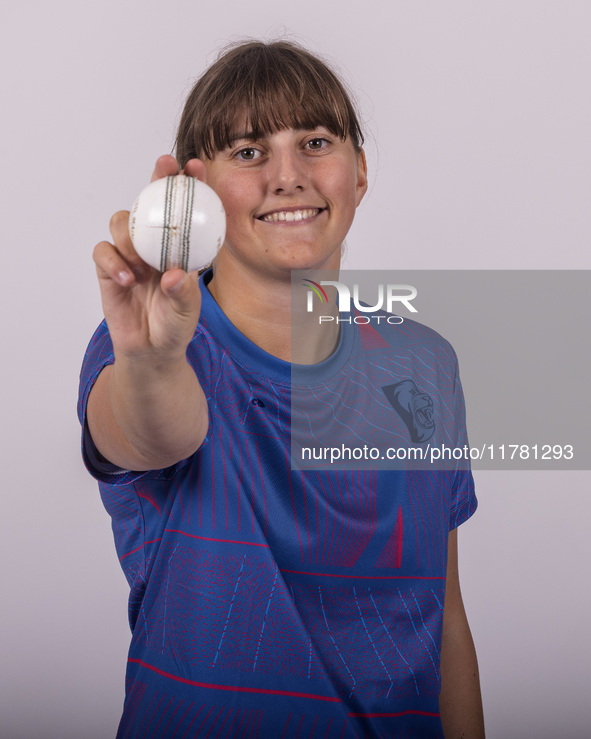 Phoebe Turner of Durham Cricket Women participates in a media launch at the Seat Unique Riverside in Chester le Street, on November 13, 2024...